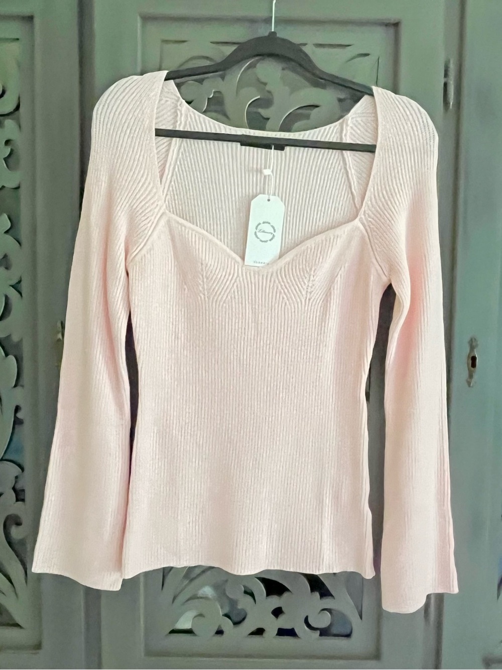 NWT Illusory peach pink knit top sweetheart neckline M